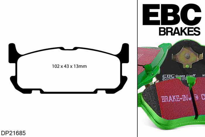 DP21685, Mazda MX5 Mk2 (NB), 1.8 (Sport) (LSD) 2001-2005, EBC Greenstuff remblokken set achteras, Voor modellen met Akebono remklauwen aan de achteras, Voor modellen met remschijf diameter van 275mm aan de achteras