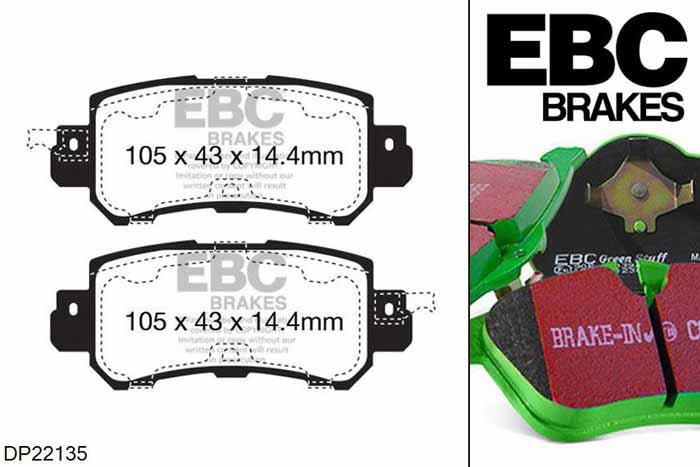 DP22135, Mazda CX-5 (1st Gen), 2.0 162 PK 2012-2016, EBC Greenstuff remblokken set achteras, Voor modellen met remschijf diameter van 303mm aan de achteras
