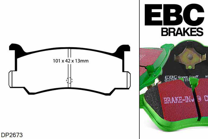 DP2673, Mazda MX3, 1.8 1991-1997, EBC Greenstuff remblokken set achteras, Voor modellen met Akebono remklauwen aan de achteras, Voor modellen met remschijf diameter van 252mm aan de achteras