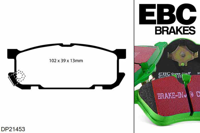 DP21453, Mazda MX5 Mk2 (NB), 1.8 (Sport) 2001-2005, EBC Greenstuff remblokken set achteras, Voor modellen met Akebono remklauwen aan de achteras, Voor modellen met remschijf diameter van 275mm aan de achteras