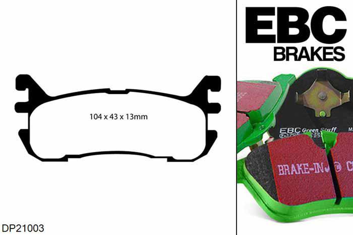 DP21003, Mazda MX5 Mk1 (NA), 1.8 1994-1998, EBC Greenstuff remblokken set achteras, Voor modellen met Akebono remklauwen aan de achteras, Voor modellen met remschijf diameter van 252mm aan de achteras