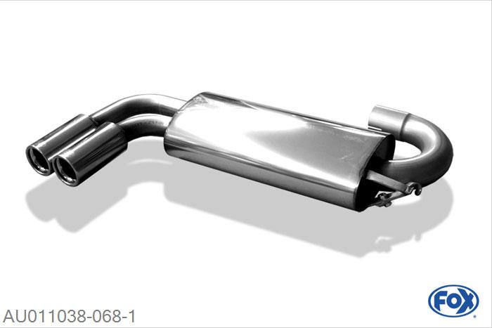AU011038-068, Audi 80/90 Typ 89 quattro 1.8l 66/81/82/83kW 1.9l 83kW 2.0l 82/83/85/101/118kW 2.2l 88/100kW 2.3l 98/123/125kW 2.2l S2 162/169kW 2.6l 110kW 2.8l 128kW, Einddemper met eindstuk 2x76mm  Type 13 Geheel RVS, Absortie demper, mooie diepe sound, Met E-keur