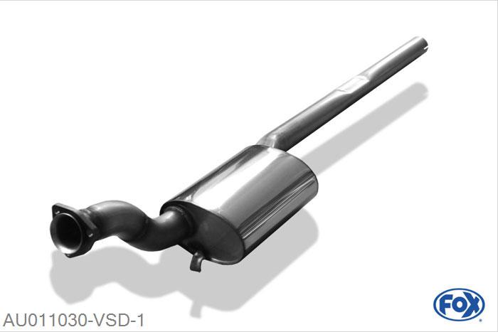 AU011030-VSD, Audi 80/90 Typ 89 quattro 1.8l 66/81/82/83kW 1.9l 83kW 2.0l 82/83/85/101/118kW 2.2l 88/100kW 2.3l 98/123/125kW, Voordemper Geheel RVS, Absortie demper, mooie diepe sound, Met E-keur