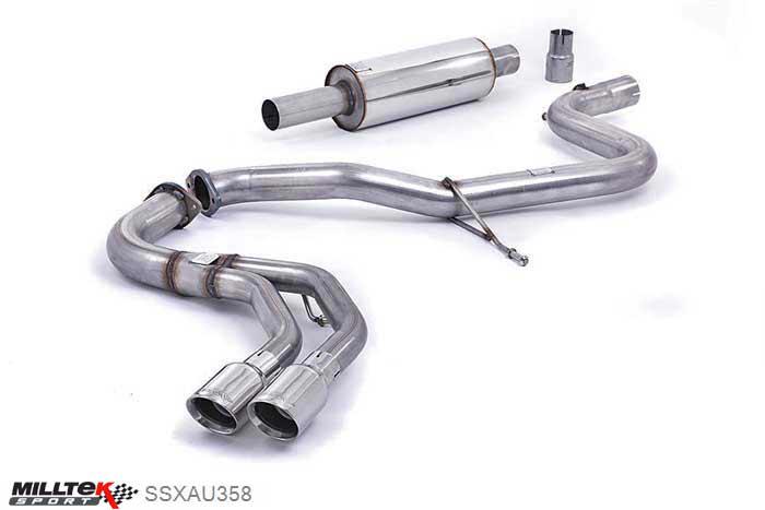 SSXAU358, Audi A3 2.0 TDI 150 MQB 2WD 2013- Milltek, Cat-back system, Resonated (quieter). Polished Tips. EC-Approved Twin 80mm GT80 Polished, 2,76 inch, 70mm