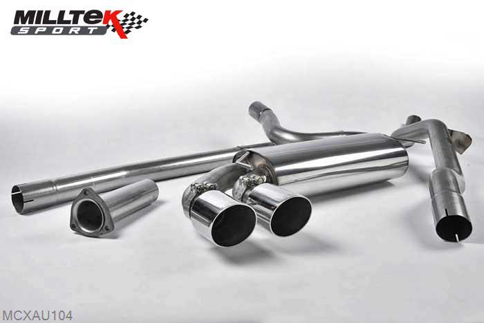 MCXAU104, Audi Coupe UR quattro 10v Turbo 1981-1989 Milltek, Downpipe-back system, Non-resonated (louder). Polished OEM-Style Tips. Requires 4 holes to be drilled into the boot floor to allow fitment of the new Milltek Sport exhaust hangers Twin 90mm GT90 Polished, 2,5 inch, 63,5mm