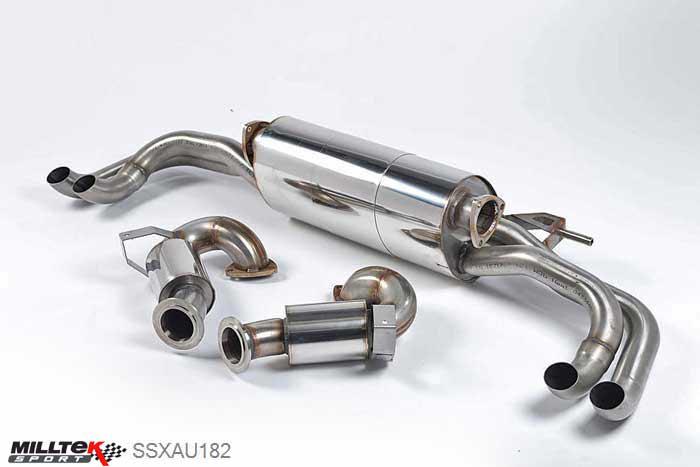 SSXAU182, Audi R8 V8 4.2 FSI quattro 2007-2012 Milltek, Cat-back system, Removes secondary catalysts - Resonated (quieter). Uses OEM tailpipe trims , 2,76 inch, 70mm