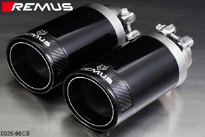 0026 98CB, Abarth 500 Abarth, type 312, Year 2007- , 1.4l 99 kW, Remus Tail pipe set L/R consisting of 2 tail pipes round 98 mm Street Race Black Chrome, with adjustable spherical clamp connection