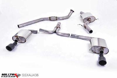 SSXAU436, Audi A5 Coupe S line 2.0 TFSI 2WD and quattro S tronic 2008- Milltek, Cat-back system, Dual-outlet. Cerakote Black Tips. Requires A5 3.2 S line dual outlet valance. S line models only 100mm GT100 Cerakote Black, 2,76 inch, 70mm