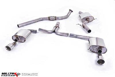 SSXAU302, Audi A5 Coupe S line 2.0 TFSI 2WD and quattro S tronic 2008- Milltek, Cat-back system, Dual-outlet. Requires A5 3.2 S line dual outlet valance. S line models only 100mm GT100 Polished, 2,76 inch, 70mm