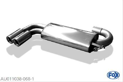AU011038-068, Audi 80/90 Typ 89 quattro 1.8l 66/81/82/83kW 1.9l 83kW 2.0l 82/83/85/101/118kW 2.2l 88/100kW 2.3l 98/123/125kW 2.2l S2 162/169kW 2.6l 110kW 2.8l 128kW, Einddemper met eindstuk 2x76mm  Type 13 Geheel RVS, Absortie demper, mooie diepe sound, Met E-keur