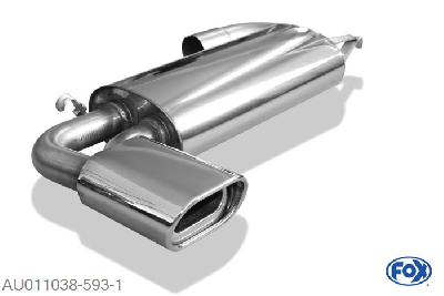 AU011038-593, Audi 80/90 Typ 89 quattro 1.8l 66/81/82/83kW 1.9l 83kW 2.0l 82/83/85/101/118kW 2.2l 88/100kW 2.3l 98/123/125kW 2.2l S2 162/169kW 2.6l 110kW 2.8l 128kW, Einddemper quer - 135x80mm  Type 53 Geheel RVS, Absortie demper, mooie diepe sound, Met E-keur