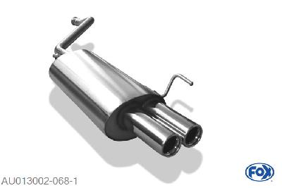 AU013002-068, Audi 80 Typ B4 Limousine & Avant 1.6l 52/74kW 2.0l 66/85kW 1.9l D 55/66kW, Einddemper dubbele buis - 2x76mm  Type 13 50mm Buisdiameter Geheel RVS, Absortie demper, mooie diepe sound, Met E-keur