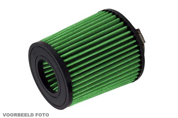70mm aansluitdiameter, GRK5.70BC, Green Luchtfilter universeel, Conisch Bi-Cone, Lengte filter 140mm, Buitendiameter onder 120mm, Buitendiameter kap 100mm, Rubber kap, centraal