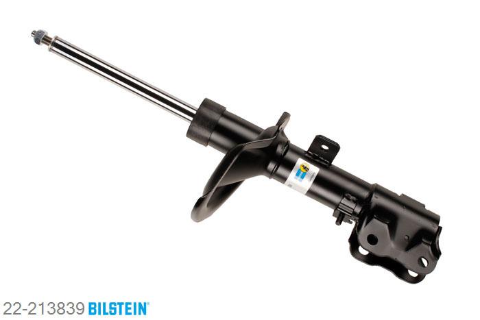 22-213839, Bilstein B4  Gas Schokdemper vooras links, Mitsubishi LANCER Saloon (CY/Z_A), "1.5,  1.5 Bifuel,  1.6,  1.8,  1.8 Bifuel,1.8 DI-D,  1.8 Flex,  2.0,  2.0 DI-D,2.0 i,  2.4 i", 01/2008-, rim: 16'', Standaard lengte, geschikt voor gebruik met verlagingsveren tot -30mm