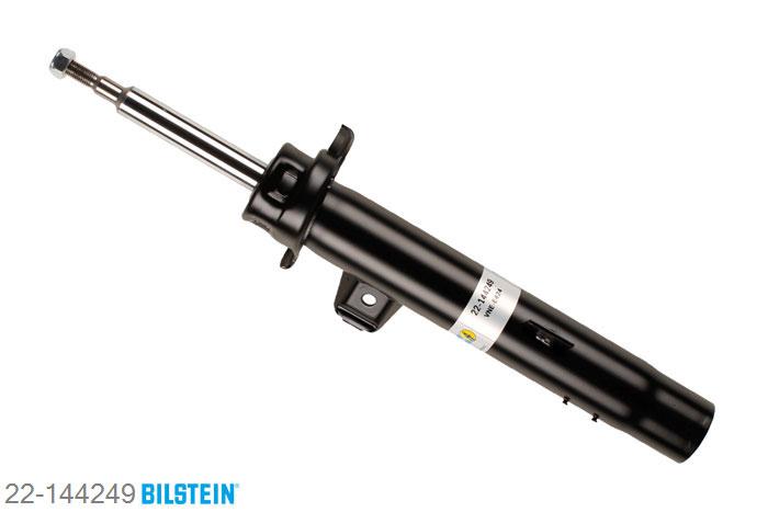 22-144249, Bilstein B4  Gas Schokdemper vooras links, BMW 1 (E81, E87), "116 i,  116d,  116i,  118 d,  118 i,  118d,118i,  120 i,  120d,  120i,  123d,  130i,2.0", 09/2006-09/2012, with standard chassis, Standaard lengte, geschikt voor gebruik met verlagingsveren tot -30mm