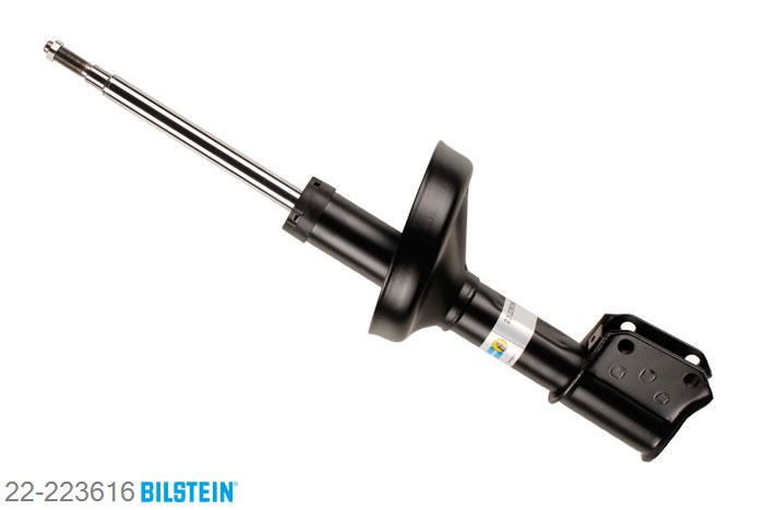 22-223616, Bilstein B4  Gas Schokdemper vooras, Renault CLIO II (BB0/1/2_, CB0/1/2_), "1.0,  1.0 Flex,  1.2,  1.2 16V,  1.2 LPG,  1.4,1.4 16V,  1.5 D,  1.5 dCi,  1.6,  1.6 16V,1.6 Flex,  1.6 Hi-Flex,  1.9 D,  1.9 dTi", 12/1999-05/2005, with standard chassis / Front axle fixing hole pitches 58 mm, Standaard lengte, geschikt voor gebruik met verlagingsveren tot -30mm