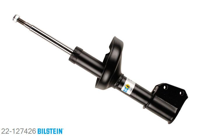 22-127426, Bilstein B4  Gas Schokdemper vooras, Renault CLIO II (BB0/1/2_, CB0/1/2_), "1.0,  1.0 Flex,  1.2,  1.2 16V,  1.2 LPG,  1.4,1.4 16V,  1.5 D,  1.5 dCi,  1.6,  1.6 16V,1.6 Flex,  1.6 Hi-Flex,  1.9 D,  1.9 dTi", 12/1999-05/2005, with standard chassis / Front axle fixing hole pitches 52 mm, Standaard lengte, geschikt voor gebruik met verlagingsveren tot -30mm