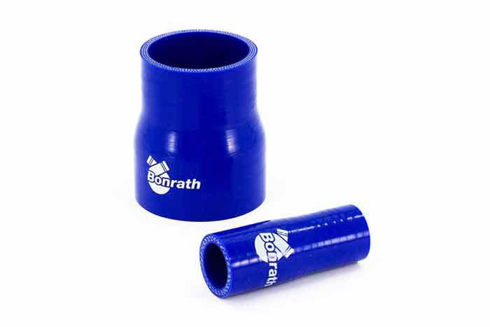 Reducer recht, Binnendiameter verloop van 16mm naar 13mm, Lengte 76mm, Universeel, Bonrath Siliconen slang Blauw