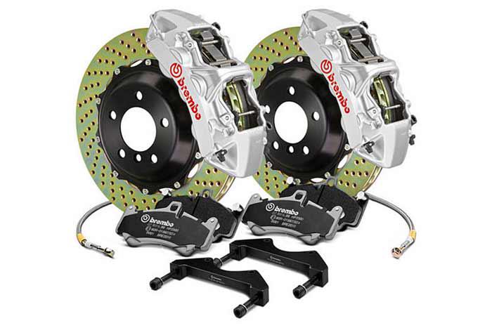 Brembo Big Brake Kit Silver, 380x32mm 2-Piece rotor Drilled, 6 piston caliper, Brembo M Caliper, Audi, R8 4.2, R8 5.2 Rear (Both Including and Excluding Ceramic Brake), 2008-