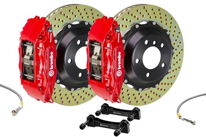 Brembo Big Brake Kit Red, 355x32mm 2-Piece rotor Drilled, 4 piston caliper, Brembo B Caliper, Audi, A6 Allroad Quattro Front (C5), 2001-2004