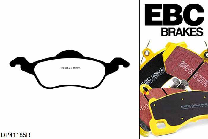 DP41185R, Ford Focus Mk1, 1.4 1998-2005, EBC Yellowstuff remblokken set vooras, Voor modellen met ATE remklauwen aan de vooras, Voor modellen met een remschijf diameter 258mm
