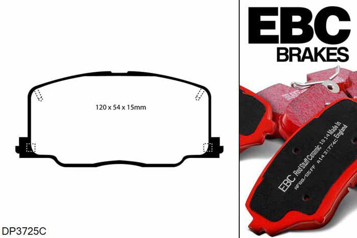 DP3725C, Toyota Celica, 2.0 Turbo GT4 (ST185) 1990-1994, EBC Redstuff remblokken set vooras, Voor modellen met Sumitomo remklauwen aan de vooras, Voor modellen met een remschijf diameter 277mm