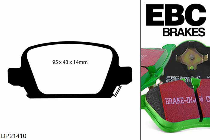 DP21410, Opel Tigra, 1.8 2004-2009, EBC Greenstuff remblokken set achteras, Voor modellen met Girling/TRW remklauwen aan de achteras, Voor modellen met remschijf diameter van 240mm aan de achteras