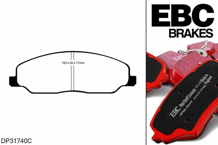 DP31740C, Ford Mustang (5th Generation), 4.0 2005-2010, EBC Redstuff remblokken set vooras, Voor modellen met een remschijf diameter 293mm