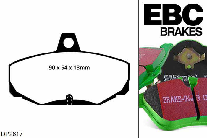 DP2617, Ford Sierra, 2.0 4x4 1990-1993, EBC Greenstuff remblokken set achteras, Voor modellen met Girling/TRW remklauwen aan de achteras, Voor modellen met remschijf diameter van 253mm aan de achteras
