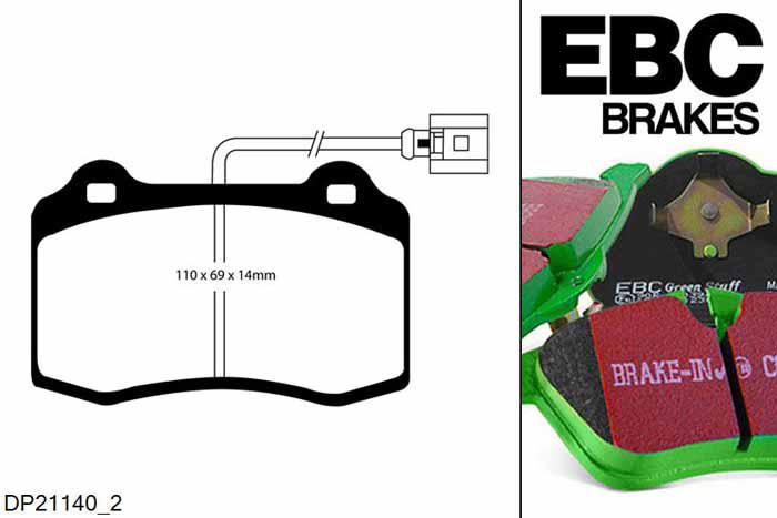 DP21140/2, Seat Ibiza (6L), 1.9 TDI Cupra 160 PK 2004-2008, EBC Greenstuff remblokken set vooras, Voor modellen met Brembo remklauwen aan de vooras, Voor modellen met een remschijf diameter 312mm