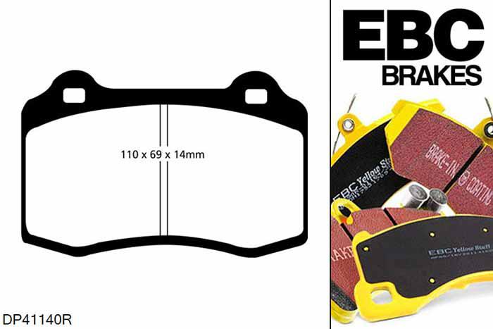 DP41140R, Hyundai Genesis Coupe, 3.8 350 PK Genesis Coupe, EBC Yellowstuff remblokken set achteras Voor modellen met Brembo remklauwen aan de achteras, Voor modellen met remschijf diameter van 330mm aan de achteras