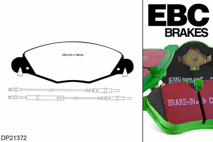 DP21372, Citroen C5, 2.2 TD 2001-2008, EBC Greenstuff remblokken set vooras, Voor modellen met een remschijf diameter 288mm