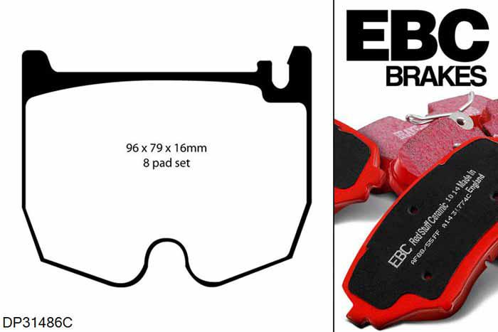 DP31486C, Mercedes S-Class (W220), S600 (8 Pad Set) 2003-2006, EBC Redstuff remblokken set vooras, Voor modellen met Brembo remklauwen aan de vooras, Voor modellen met een remschijf diameter 360mm