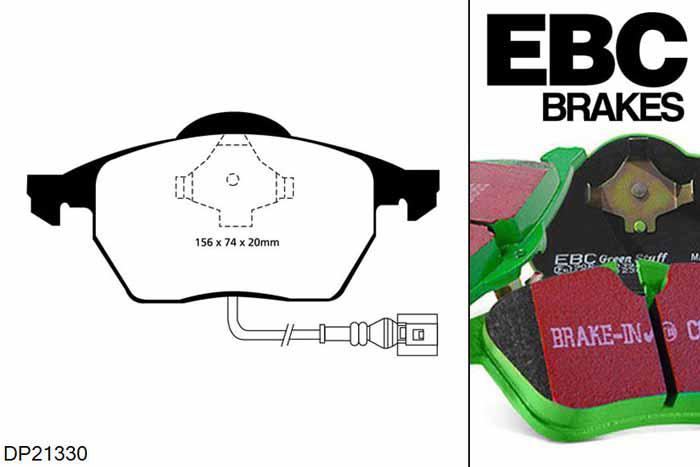 DP21330, Audi A3 (8L), 1.9 TDI 130 PK 2000-2003, EBC Greenstuff remblokken set vooras, Voor modellen met ATE remklauwen aan de vooras, Voor modellen met een remschijf diameter 288mm