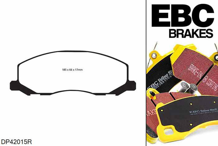 DP42015R, Saab 9-mei, 2.0 Turbo XWD 2010-2011, EBC Yellowstuff remblokken set vooras, Voor modellen met TRW remklauwen aan de vooras, Voor modellen met een remschijf diameter 337mm