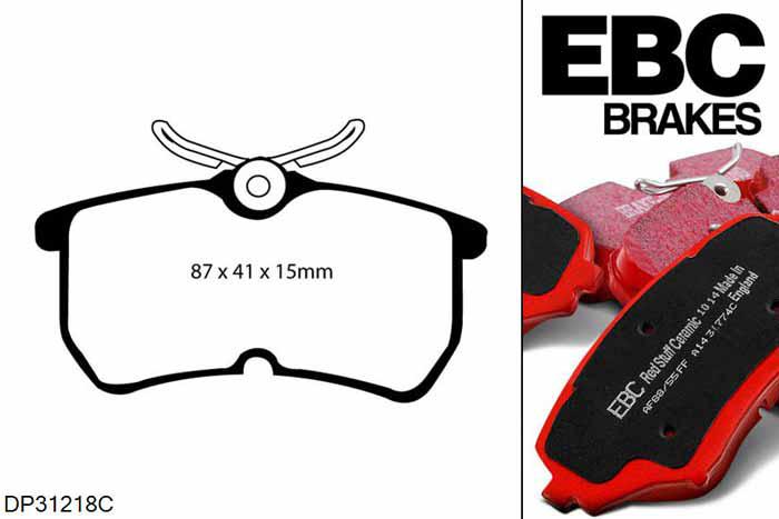 DP31218C, Ford Puma, 1.7 Racing 1999-2000, EBC Redstuff remblokken set achteras, Voor modellen met Girling/TRW remklauwen aan de achteras, Voor modellen met remschijf diameter van 270mm aan de achteras