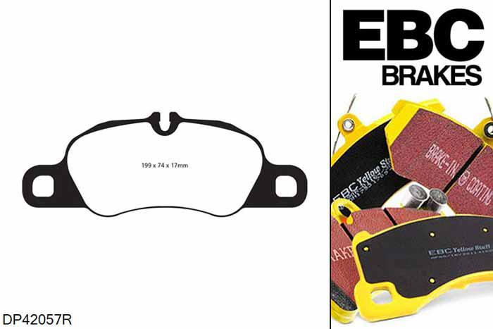 DP42057R, Porsche Boxster GTS (Cast Iron Discs Only), 3.4 330 PK 2014-2016, EBC Yellowstuff remblokken set vooras, Voor modellen met Brembo remklauwen aan de vooras, Voor modellen met een remschijf diameter 330mm