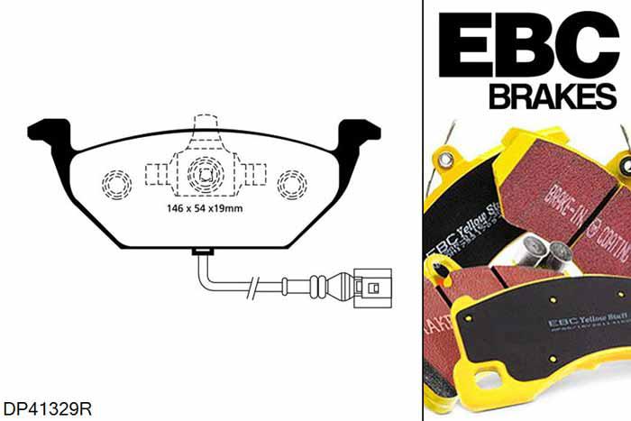 DP41329R, Audi A3 Cabriolet, 1.6 2008-2010, EBC Yellowstuff remblokken set vooras, Voor modellen met VW remklauwen aan de vooras, Voor modellen met een remschijf diameter 280mm