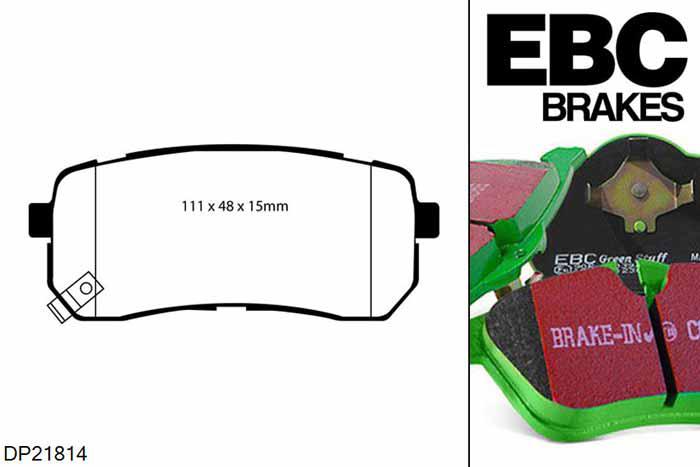 DP21814, Kia Carnival, 2.7 2006-2012, EBC Greenstuff remblokken set achteras, Voor modellen met remschijf diameter van 323mm aan de achteras