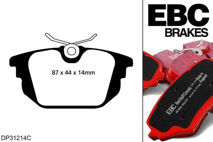 DP31214C, Fiat Coupe, 2.0 20v Turbo 220 PK 1996-2000, EBC Redstuff remblokken set achteras, Voor modellen met Girling/TRW remklauwen aan de achteras, Voor modellen met remschijf diameter van 240mm aan de achteras
