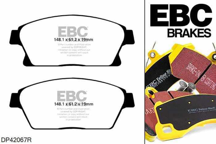 DP42067R, Opel Astra (J), 1.4 Turbo 140 PK 2009-2015, EBC Yellowstuff remblokken set vooras, Voor modellen met een remschijf diameter 300mm