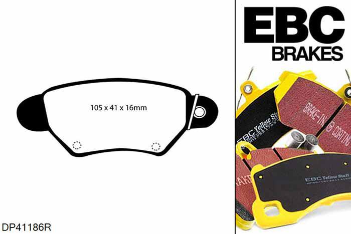 DP41186R, Opel Zafira, 2.2 Zafira, EBC Yellowstuff remblokken set achteras Voor modellen met Bosch remklauwen aan de achteras, Voor modellen met remschijf diameter van 264mm aan de achteras