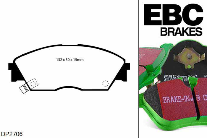 DP2706, Honda Civic Shuttle, 1.6 4WD (EE) 1988-1991, EBC Greenstuff remblokken set vooras, Voor modellen met Akebono remklauwen aan de vooras, Voor modellen met een remschijf diameter 242mm