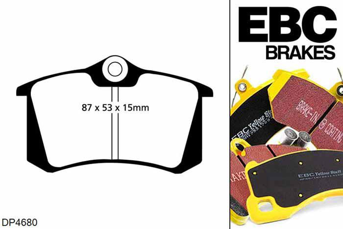 DP4680R, Audi A4 quattro (B7), 2.0 TDI 170 PK A4 quattro (B7), EBC Yellowstuff remblokken set achteras Voor modellen met Girling/TRW remklauwen aan de achteras, Voor modellen met remschijf diameter van 256mm aan de achteras