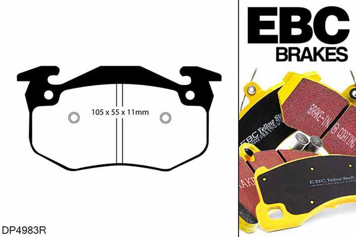 DP4983R, Renault Megane MK1 Convertible, 1.6 Megane MK1 Convertible, EBC Yellowstuff remblokken set achteras Voor modellen met Bendix remklauwen aan de achteras, Voor modellen met remschijf diameter van 238mm aan de achteras