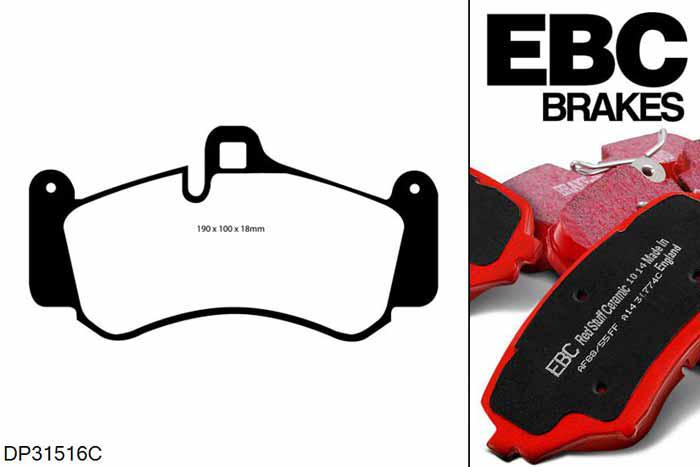 DP31516C, Porsche 911 (996) (Cast Iron Disc Only), 3.6 GT3 381 PK 2003-2005, EBC Redstuff remblokken set vooras, Voor modellen met Brembo remklauwen aan de vooras, Voor modellen met een remschijf diameter 350mm