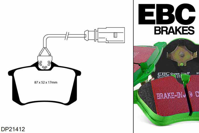 DP21412, VW Sharan, 2.8 2000-2002, EBC Greenstuff remblokken set achteras, Voor modellen met Girling/TRW remklauwen aan de achteras, Voor modellen met remschijf diameter van 268mm aan de achteras