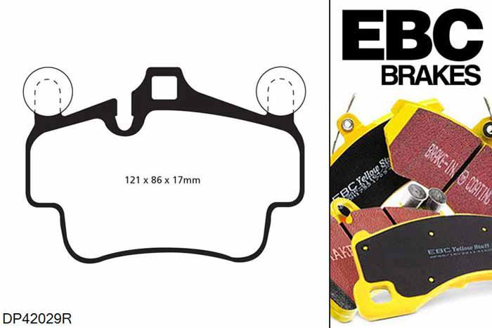 DP42029R, Porsche 911 (997) (Cast Iron Disc Only), 3.6 Carrera 4 911 (997) (Cast Iron Disc Only), EBC Yellowstuff remblokken set achteras Voor modellen met Brembo remklauwen aan de achteras, Voor modellen met remschijf diameter van 330mm aan de achteras