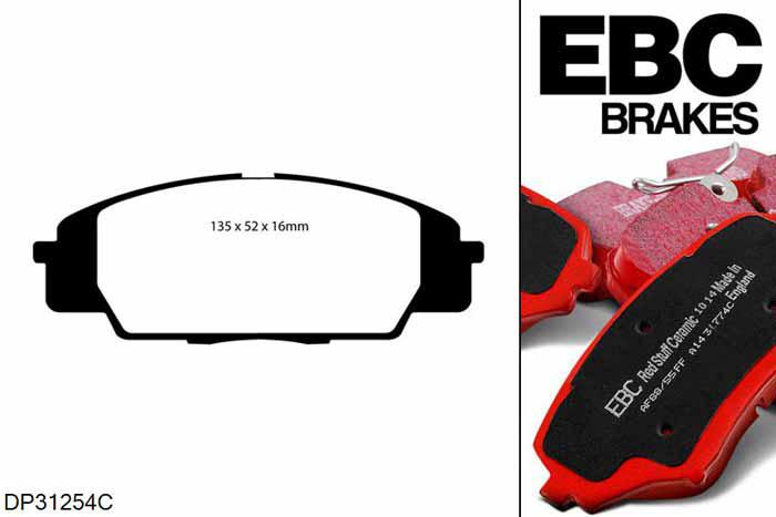 DP31254C, Honda Integra, 2.0 Type S (DC5) 2004-2006, EBC Redstuff remblokken set vooras, Voor modellen met Sumitomo remklauwen aan de vooras