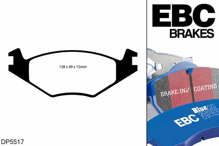 DP5517NDX, Seat Ibiza (6K), 1.8 1993-1996, EBC Bluestuff remblokken set vooras, Voor modellen met VW remklauwen aan de vooras, Voor modellen met een remschijf diameter 239mm